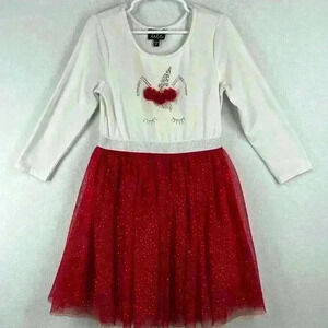 Lilt Girl’s Unicorn Dress Sz 6X Red and White Net Skirt Christmas